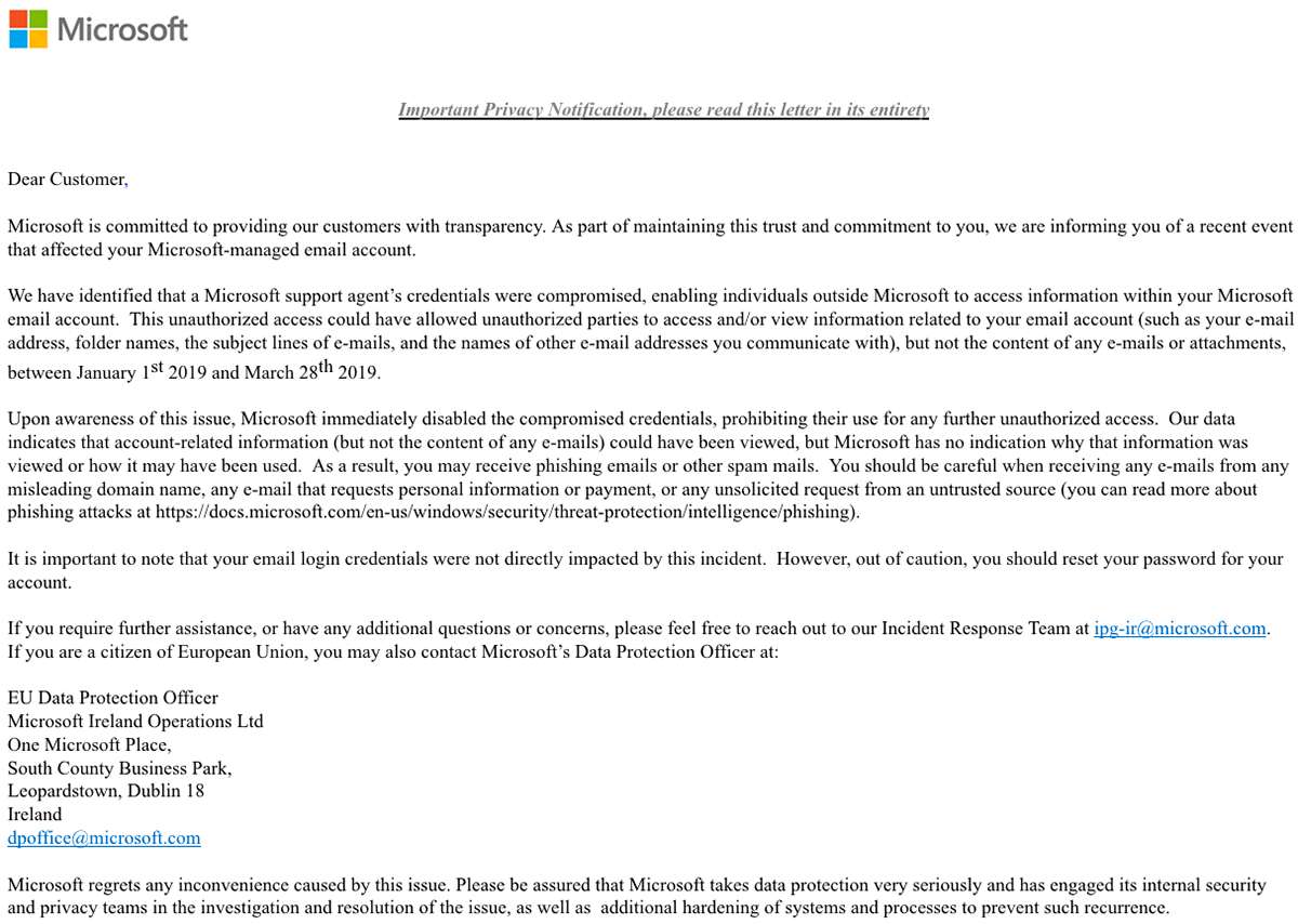 Microsoft Important Privacy Notification